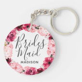 Chique Bourgondië & roze bloemenkrans bruidsmeisje Sleutelhanger (Achterkant)