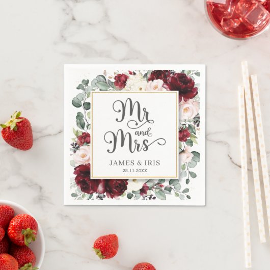 Chique Bourgondische Blush Roze Bloemen Huwelijk M Servet (Insitu)