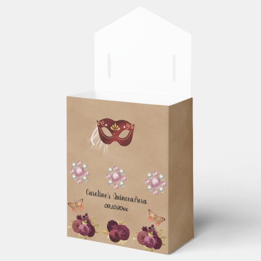 Chique Bourgondische Engelse Rozen Quinceañera Mas Bedankdoosjes (Geopend)