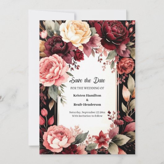 Chique Bourgondische schoonheid Save The Date (Voorkant)