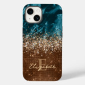 Chique Brons Turquoise Glitter Marmer monogram Case-Mate iPhone Case (Achterkant)