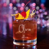 Chique Bruids Party Wit Script Monogram Bruiloft Whisky Glas