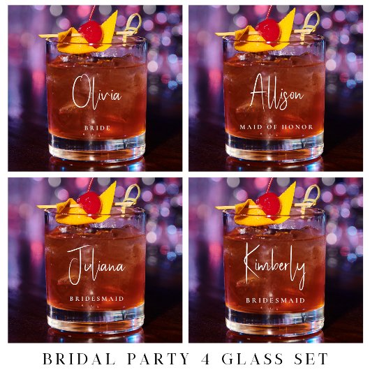 Chique Bruids Party Wit Script Monogram Bruiloft Whisky Glas
