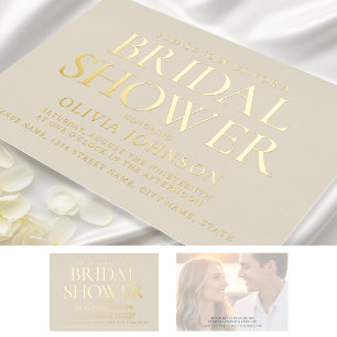 Chique Bruids-Shower-Fototypografie Beige Goud Folie Uitnodiging
