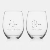 Chique bruiloft bruidsmeisje Maid of Honor Wijnglas Zonder Voet (Voorkant)