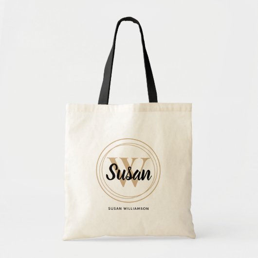 Chique bruine monogram initiaal script naam tote bag (Voorkant)
