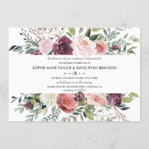 Chique Burgundy Blush Bloemenkrans Bruiloft Kaart