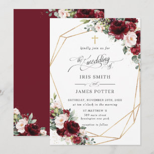 Chique Burgundy Blush Roze Bloemenkleed Huwelijk Kaart