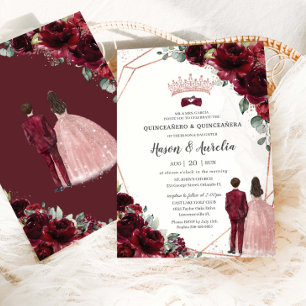 Chique Burgundy Roze Goud Tweeling Jongen Meisje Q Kaart