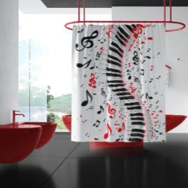 Chique Cascading Melodies Rood Wit en Zwart Douchegordijn