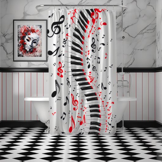 Chique Cascading Melodies Rood Wit en Zwart Douchegordijn