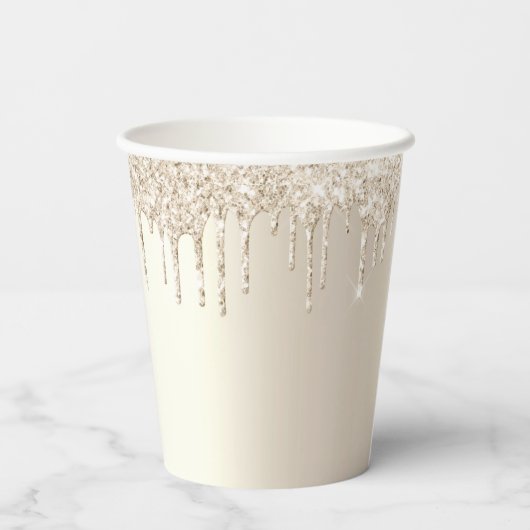 Chique champagne glittersprenkels script bruilofts papieren bekers (Achterkant)