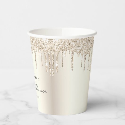 Chique champagne glittersprenkels script bruilofts papieren bekers (Links)