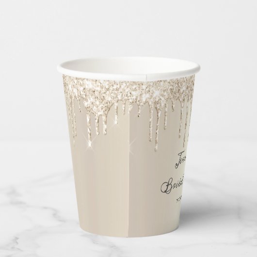 Chique champagne glittersprenkels script bruilofts papieren bekers (Rechts)