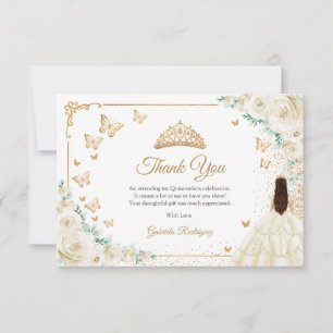 Chique Champagne Ivoire Rozen Gouden Quinceanera Bedankkaart