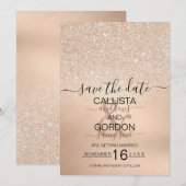 Chique Champagnetoon Goud Glitter Metaalachtige Tr Save The Date (Voorkant / Achterkant)