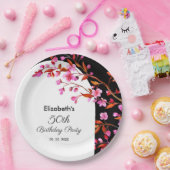 Chique Cherry Blossom Sakura Zwart Wit Verjaardag Papieren Bordje (Feest)