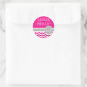Chique Chevron Monogram | Fuschia Ronde Sticker (Tas)