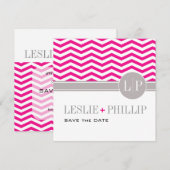 Chique Chevron Monogram Save the Date | fuchsia (Voorkant / Achterkant)