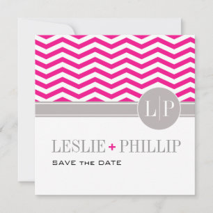 Chique Chevron Monogram Save the Date fuchsia