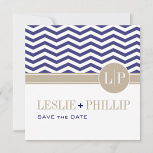 Chique Chevron Monogram Save the Date marineblau