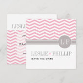 Chique Chevron Monogram Save the Date | roze (Voorkant / Achterkant)