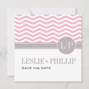 Chique Chevron Monogram Save the Date roze