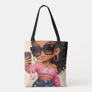 Chique Chibi Vrouw Illustratie Boodschappentas Draagtas