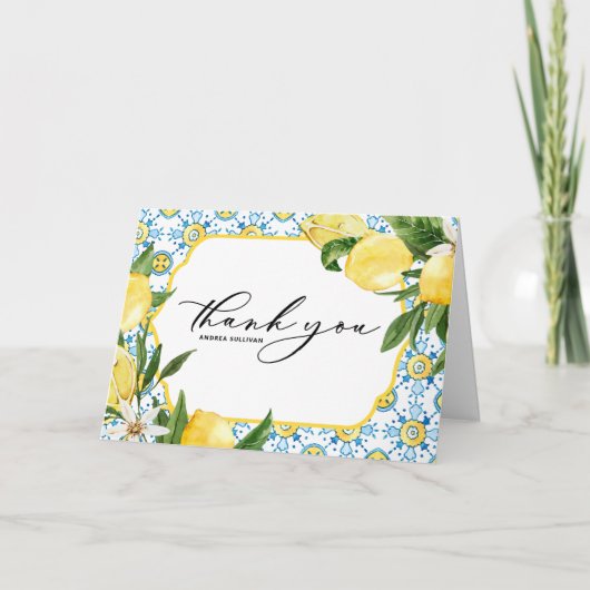 Chique citroen en bloesems Mediterraan Afstuderen Bedankkaart (Voorkant)