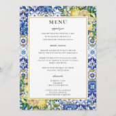 Chique citroenen bloemengroen mozaïek bruiloft men programma (Voorkant)
