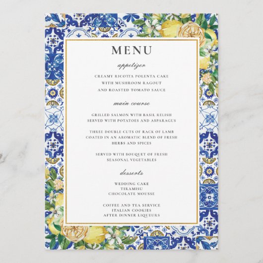 Chique citroenen bloemengroen mozaïek bruiloft men programma (Voorkant)