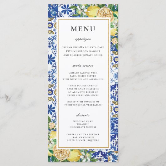 Chique citroenen bloemengroen mozaïek bruiloft men programma (Voorkant)