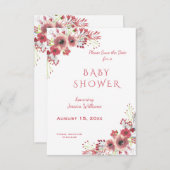 Chique Classy Rood Bloemen Waterverf Baby shower Save The Date (Voorkant / Achterkant)