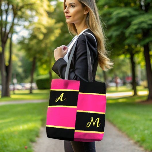 Chique Color Block roze Monogram Draagtas