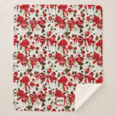 Chique coquette rode rozen en bogen monogram sherpa deken (Voorkant)