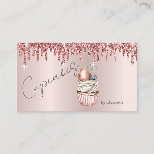 Chique Cupcakes Macaroon Roos Gouden Drips Visitekaartje (Voorkant)