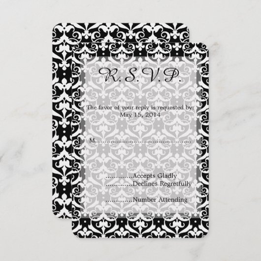 Chique Damask Bruiloft RSVP (Voorkant / Achterkant)