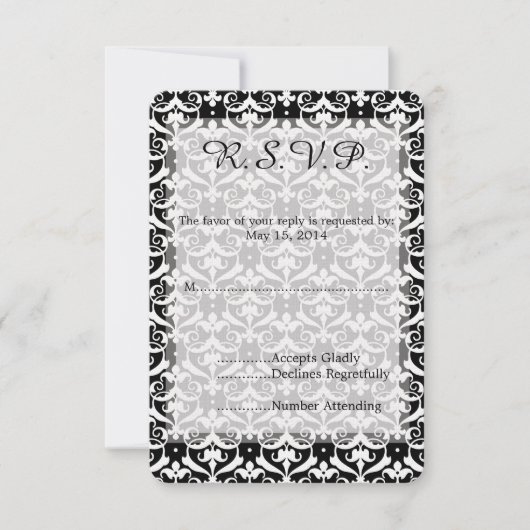 Chique Damask Bruiloft RSVP Kaartje (Voorkant)