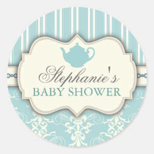Chique Damask & Stripe Baby shower Favor Sticker