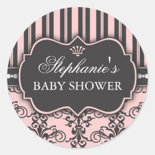 Chique Damask & Stripe Baby shower Favor Sticker