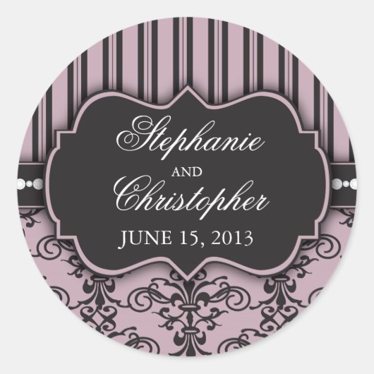 Chique Damask & Stripe Bruiloft Favor Sticker (Voorkant)
