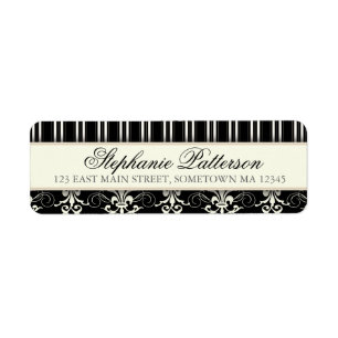 Chique Damask & Stripe Retouradreslabel Zwart Etiket