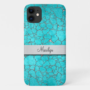 Chique Dames Monogram Turquoise Patroon iPhone 11 Hoesje