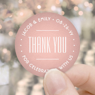 Chique Deco Typografie Dank u Roze Rose Gold Ronde Sticker