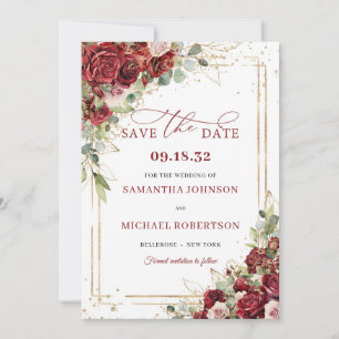 Chique diep rood merlot goud geometrisch Save the  Date