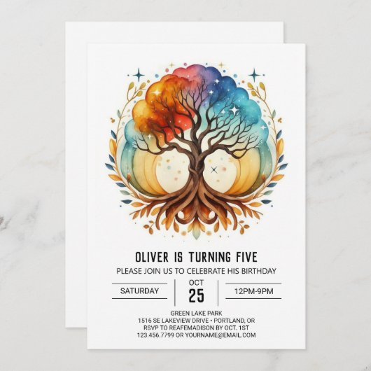 Chique digitale levensboom verjaardag kaart (Voorkant / Achterkant)