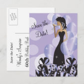 Chique Diva Meisjesfeest | Save the Date |  Paars Aankondigingskaart (Voorkant / Achterkant)