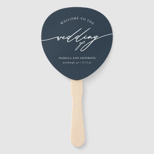 Chique donkerblauwe bruiloft programma fan handwaaier (Voorkant)