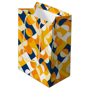 Chique donkerblauwe zonnig gele cirkels kunstpatro medium cadeauzakje