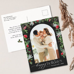 Chique donkergrijze botanische boog moderne fotova briefkaart